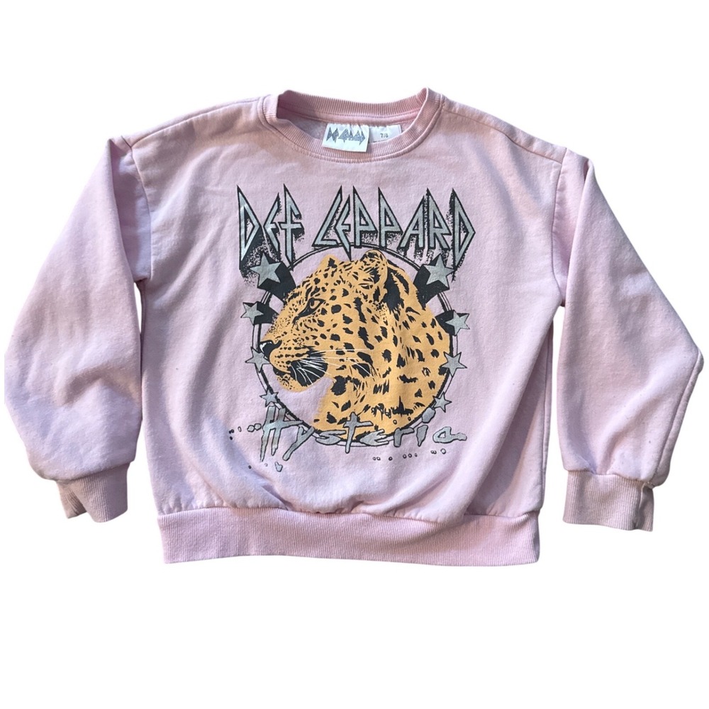 Kids Def Leppard Hysteria Leopard Print Pink Graphic Sweatshirt‎ Size 7 8